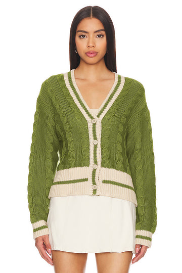 Woochic pull cardigan col en v tricoté lâche coloré vert S